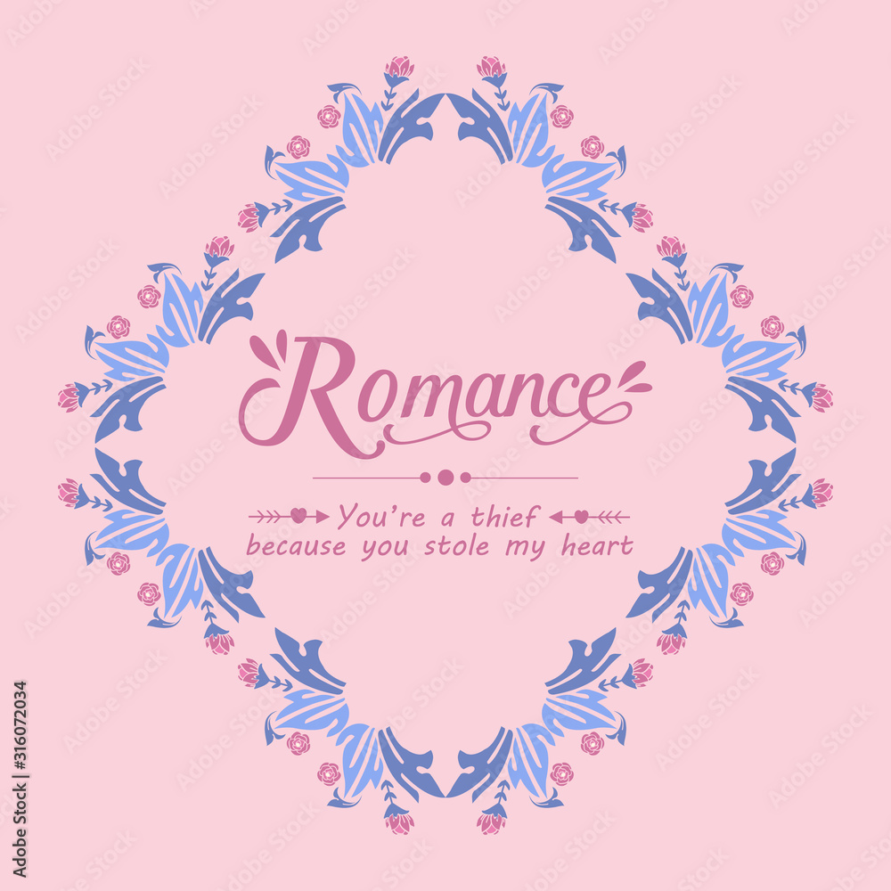 Seamless pattern of leaf and pink flower frame, for romance greeting card template. Vector