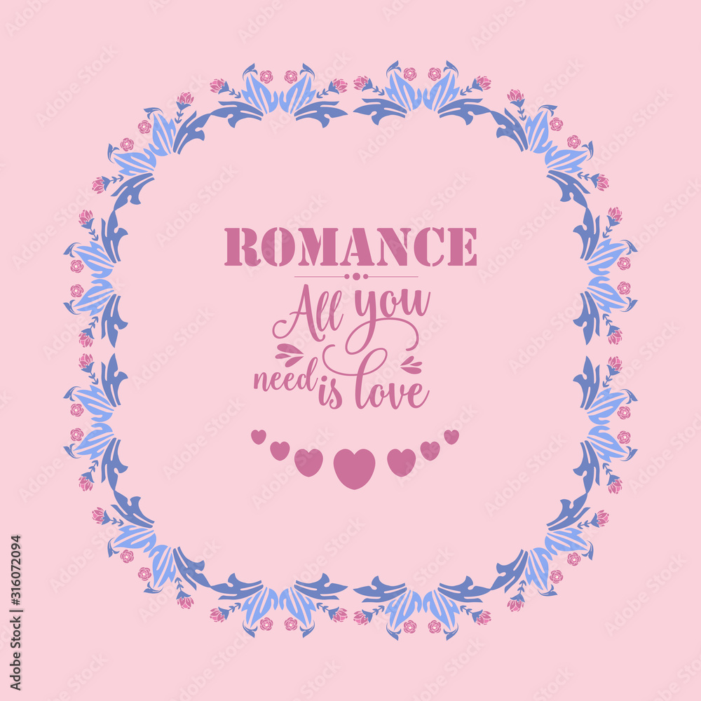 Seamless pattern of leaf and pink flower frame, for romance greeting card template. Vector