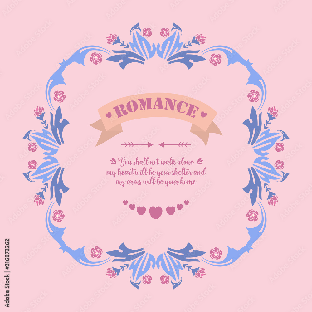 Seamless pattern of leaf and pink flower frame, for romance greeting card template. Vector