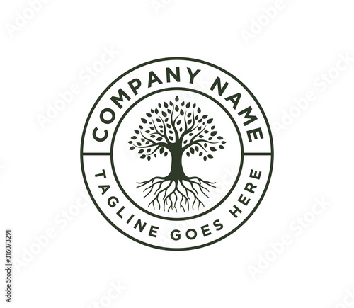 Tree of Life Stamp Logo Design Vector Inspiration