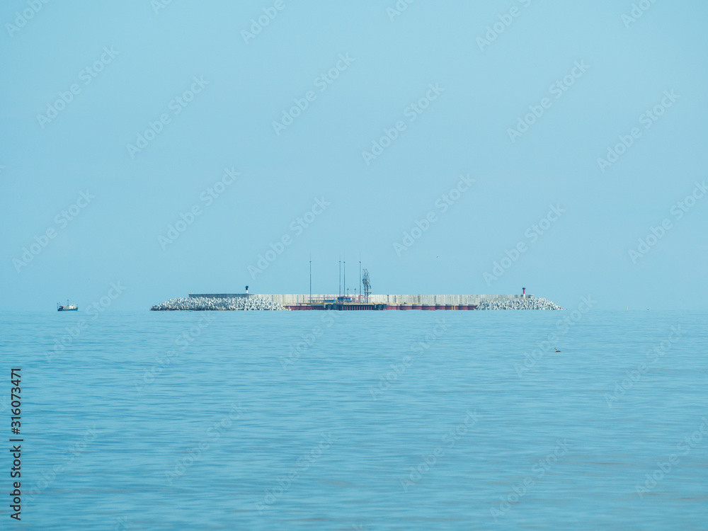 Gas terminal in the open quiet sea for unloading and transporting gas to the shore, fuel industry