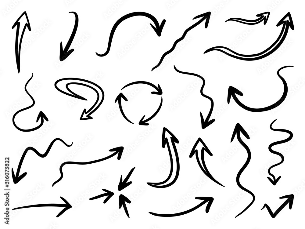Hand drawn arrow vector icons set. sketch arrow design for business plan and education. Hand drawn arrow vector icons set. sketch arrow design for business plan and education.