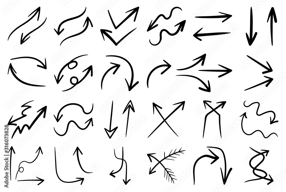 Hand drawn arrow vector icons set. sketch arrow design for business plan and education. Hand drawn arrow vector icons set. sketch arrow design for business plan and education.