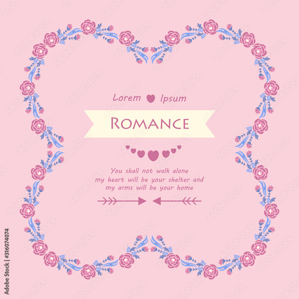 Poster design for romance day, with elegant style leaf and floral frame. Vector