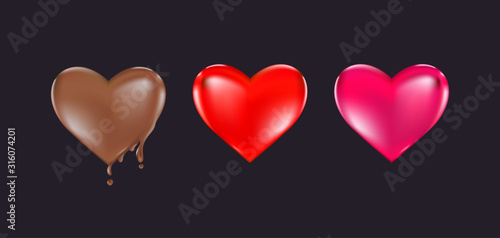 Valentine's day heart design,Big Red Heart, Chocolate heart, Pink Heart Vector illustration