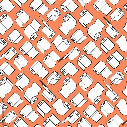 Seamless pattern with toilet paper rolls in cartoon style. Vector illustration