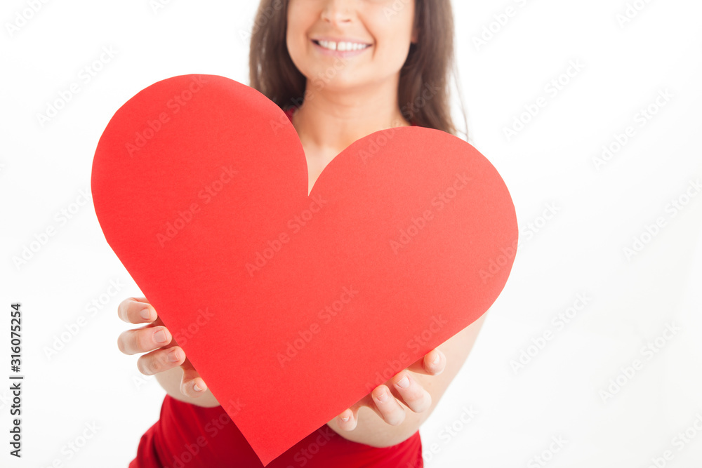 Valentines day red heart happy female Valentines day red heart happy female