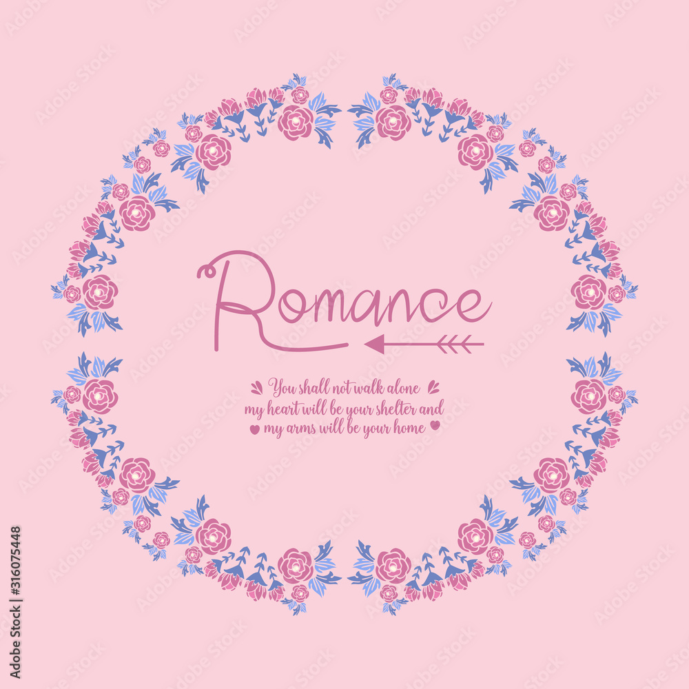 Unique card design, with beautiful pink wreath frame, for romance day celebration. Vector Unique card design, with beautiful pink wreath frame, for romance day celebration. Vector