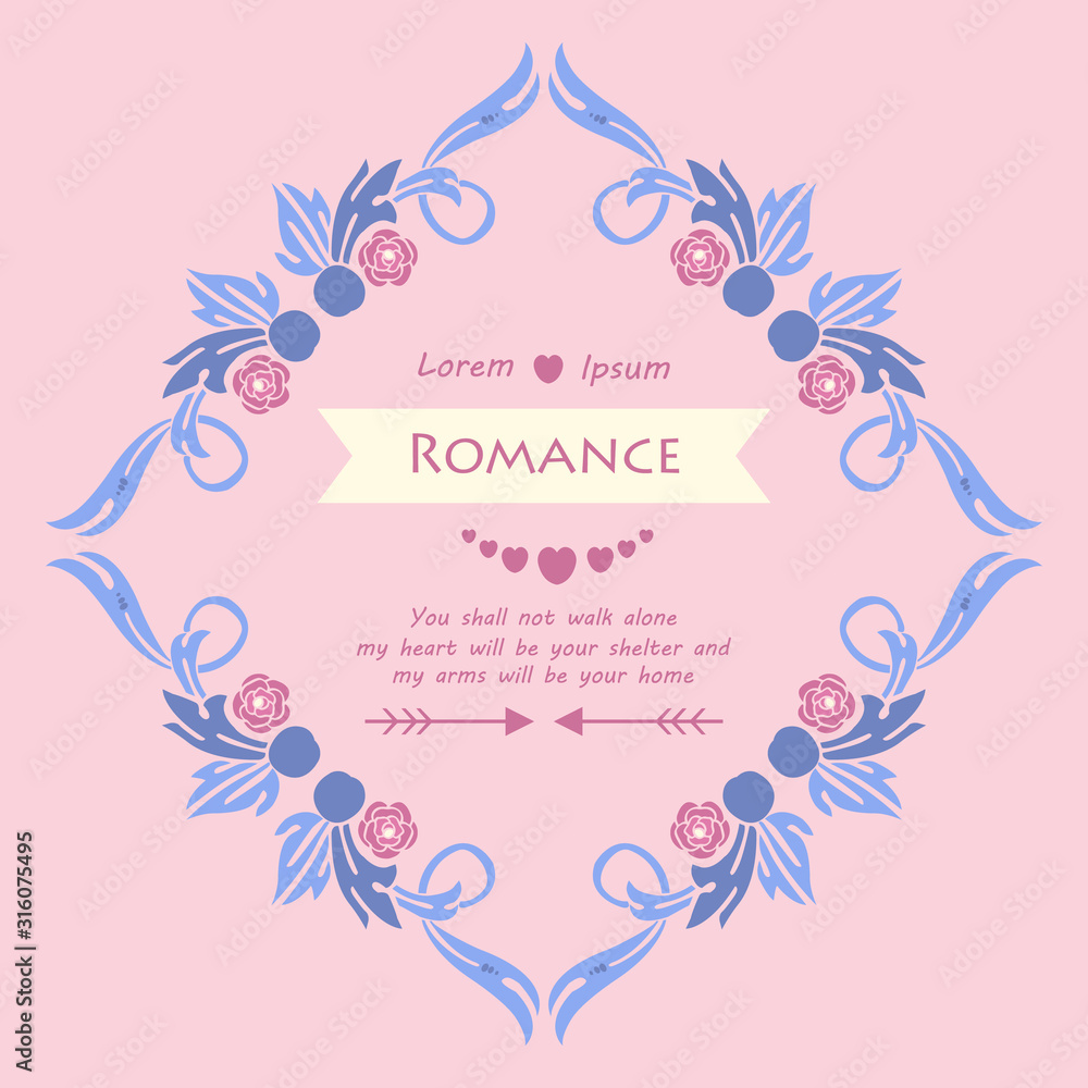Unique card design, with beautiful pink wreath frame, for romance day celebration. Vector