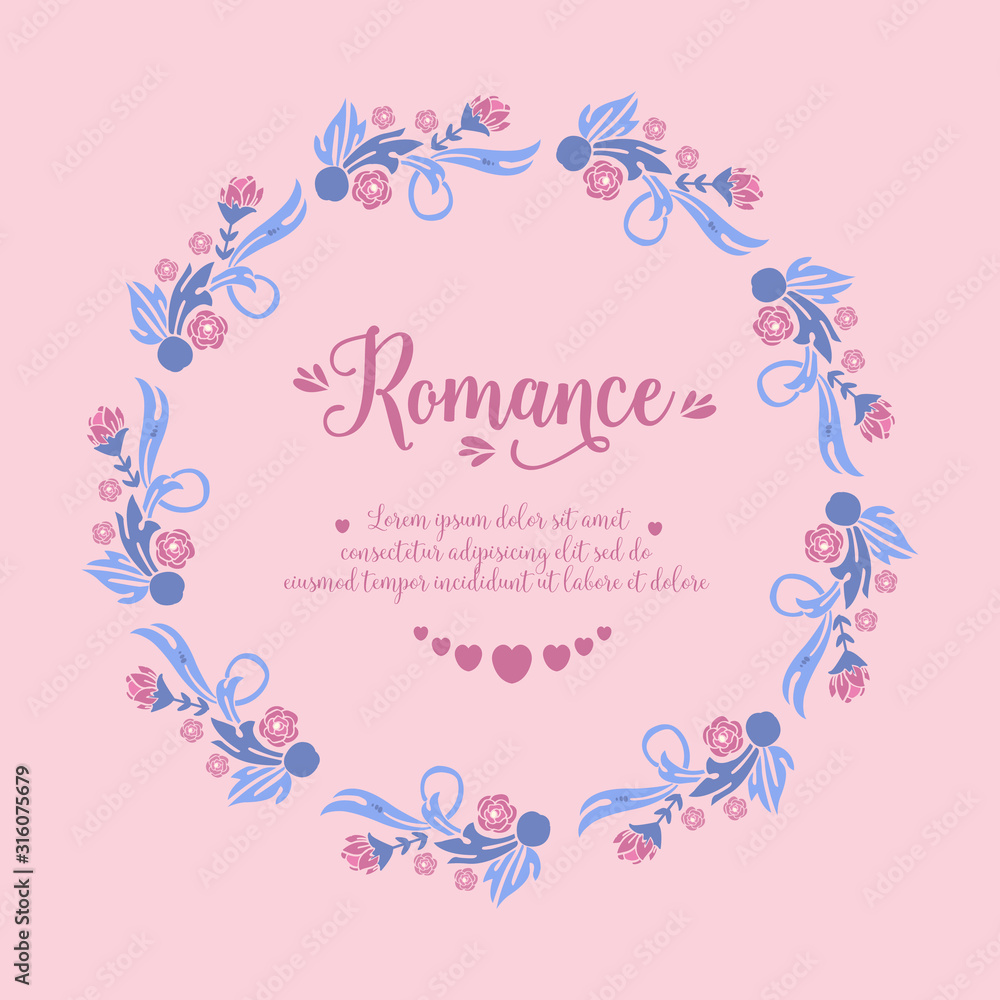 Unique card design, with beautiful pink wreath frame, for romance day celebration. Vector