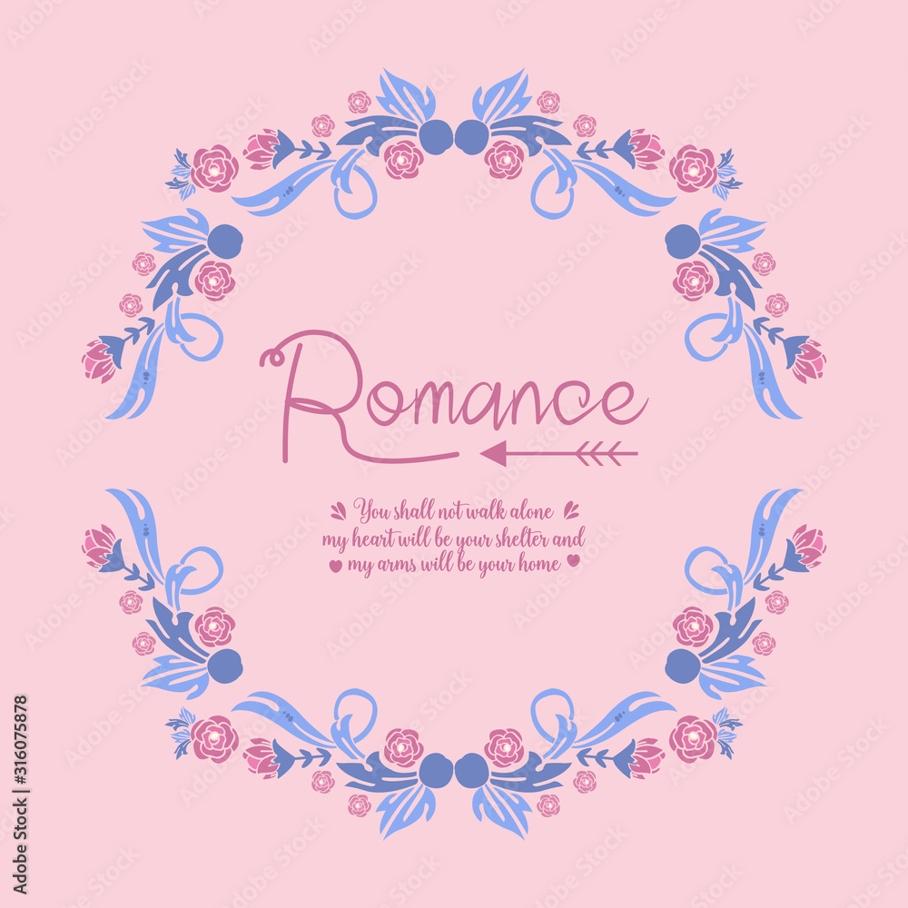 Unique card design, with beautiful pink wreath frame, for romance day celebration. Vector