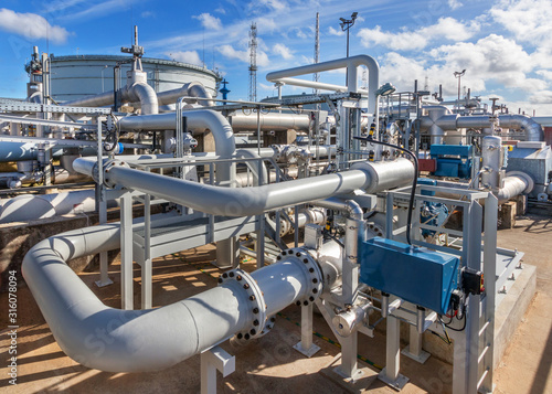 Pipeline at crude oil storage terminal