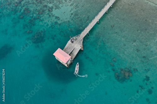 Drone photo from jetty in Tioman Island, Malaysia photo