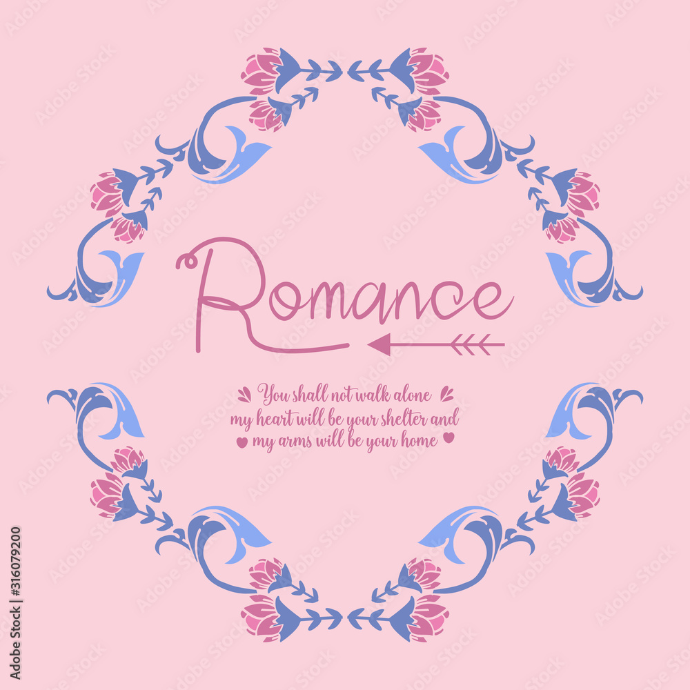 Romance invitation card Decoration, with leaf and floral unique frame. Vector