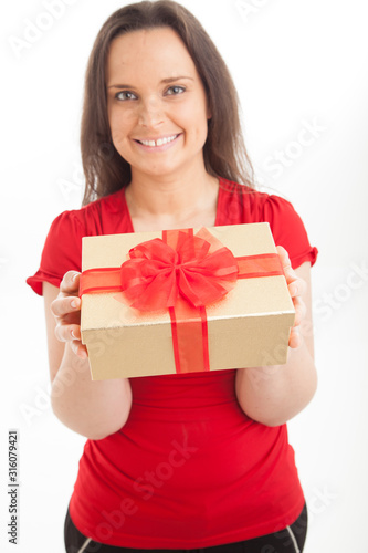 Red and gold gift box - happy female 