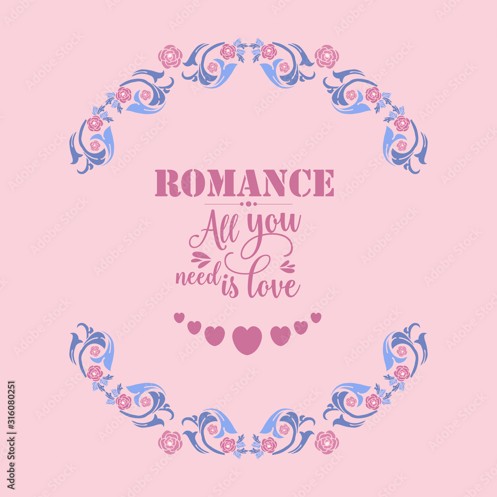 Antique card design, with beautiful pink wreath frame, for romance greeting card concept. Vector