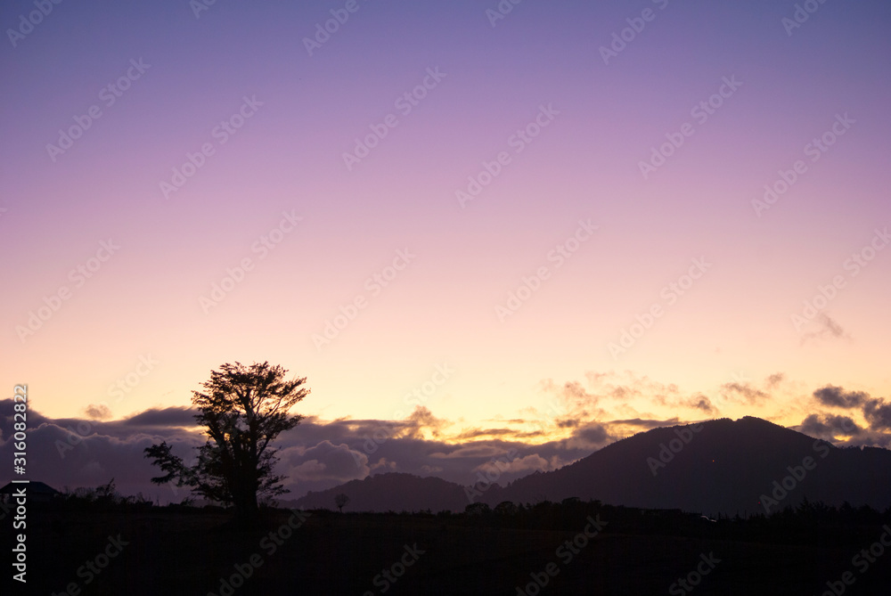 Dramatic sunset in rural area of ​​Guatemala, clear sky cold night of January 2020