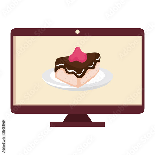 monitor with cake slice isolated icon