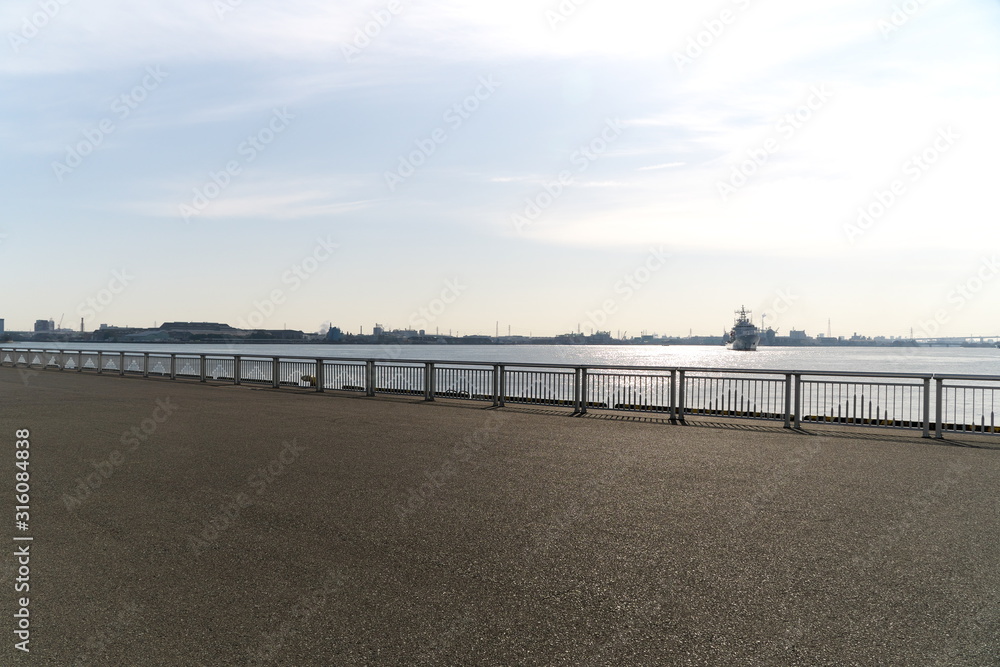 Naklejka premium Aichi,Japan-January 14, 2020: Nagoya Port Passenger Ship Berth or Garden Pier in Ise Bay, Japan