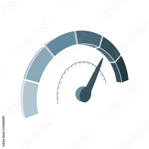 Level scale with arrow . The measuring device icon. Sign tachometer, speedometer, indicators. Vector illustration in isometric style. Infographic gauge element