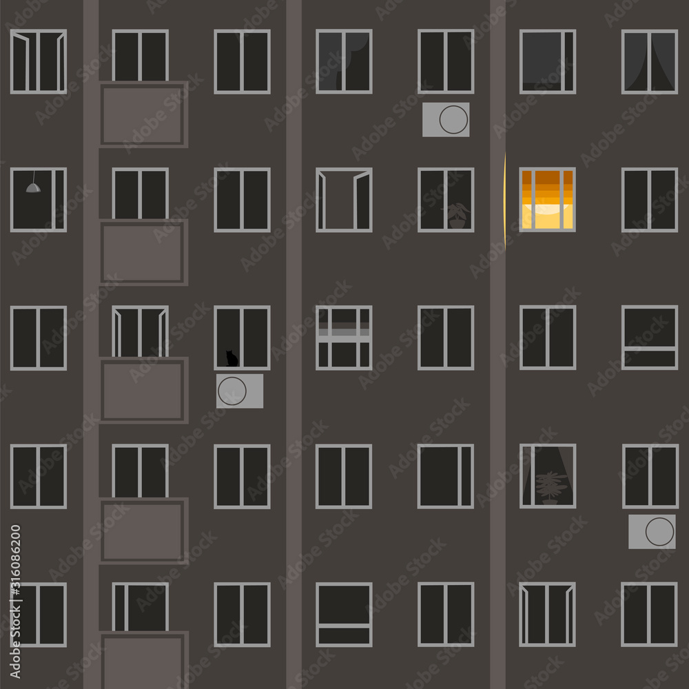 Windows at night. vector image of building Windows at night