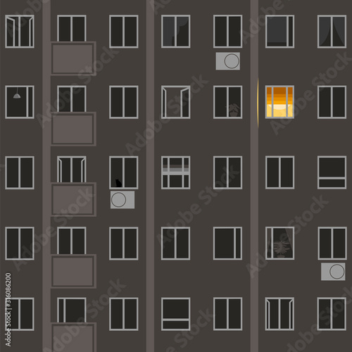 Windows at night. vector image of building Windows at night