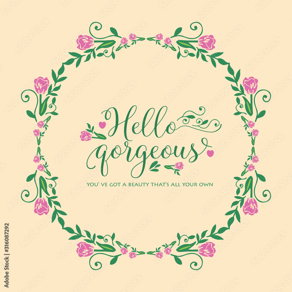 The beauty rose pink flower frame, for hello gorgeous card template design. Vector The beauty rose pink flower frame, for hello gorgeous card template design. Vector