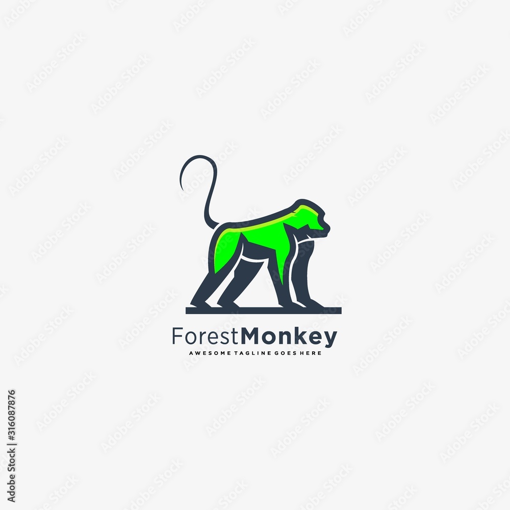 Vector Logo Illustration Forest Monkey Mascot Cartoon