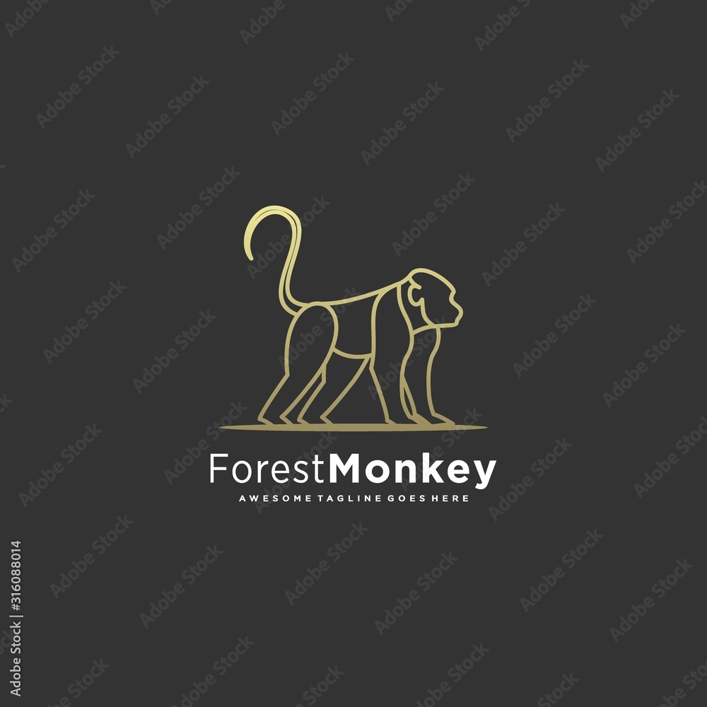 Vector Logo Illustration Forest Monkey Line Art