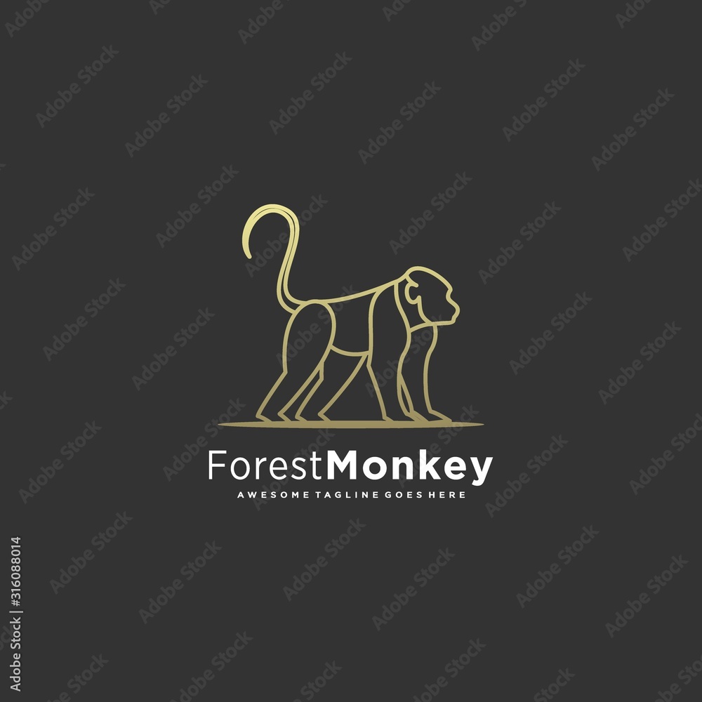 Fototapeta premium Vector Logo Illustration Forest Monkey Line Art