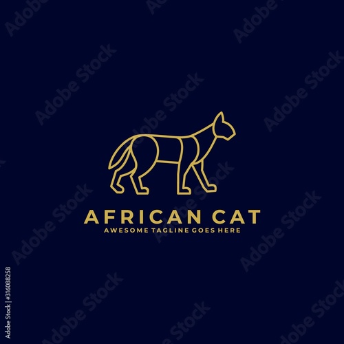 Vector Logo Illustration African Cat Line Art Style