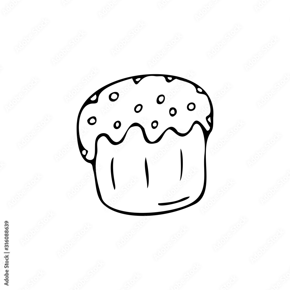Single hand drawn easter cake on a white isolated background. Doodle, simple outline illustration. Single hand drawn easter cake on a white isolated background. Doodle, simple outline illustration.