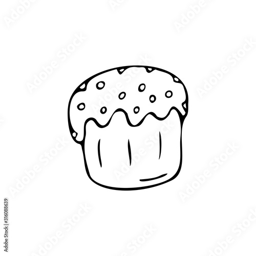 Single hand drawn easter cake on a white isolated background. Doodle, simple outline illustration.