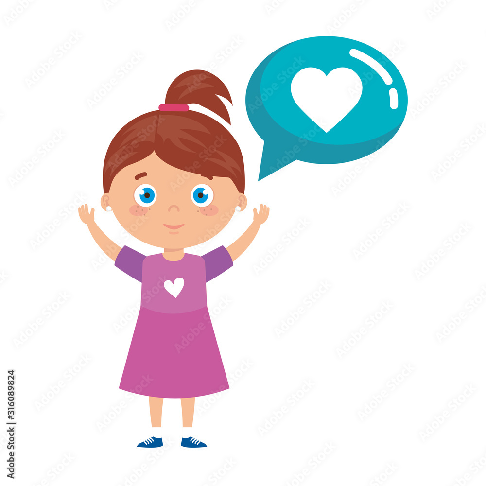 cute little girl and speech bubble with heart cute little girl and speech bubble with heart