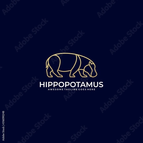 Vector Logo Illustration Hippo Line Art