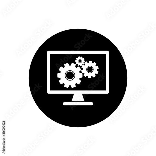 Computer Settings Icon. Rounded Button style vector EPS.