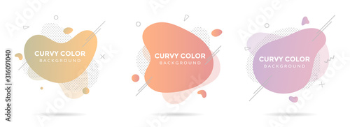 3 Modern liquid abstract element graphic gradient flat style design fluid pastel colors vector illustration set banner simple shape template for presentation, flyer, isolated on white background.
