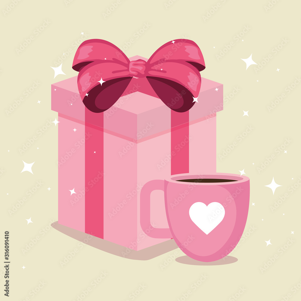 gift box with cup coffee isolated icon gift box with cup coffee isolated icon