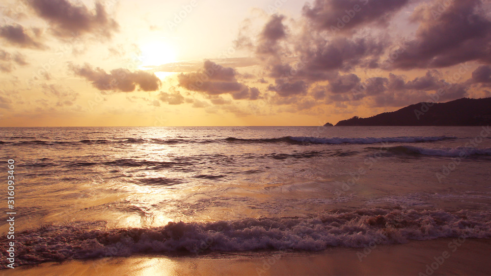 Sunset on a tropical beach, sunset sky, sunset sea, seascape, Thailand