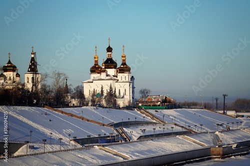 Trinity cathedral in Siberia in winter