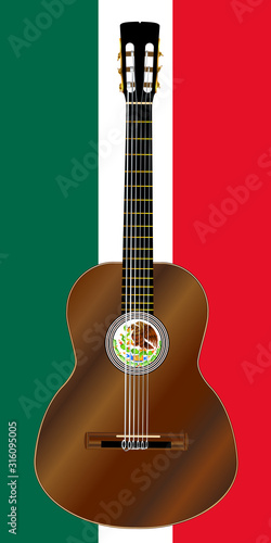 Spanish Acoustic  Guitar On Mexico Flag Colors
