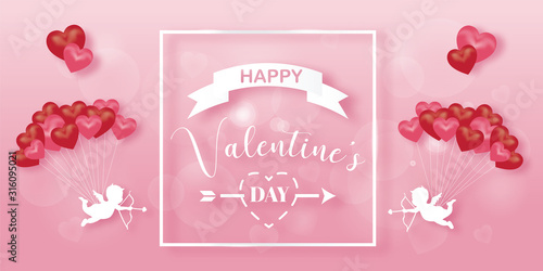 Happy Valentines day in paper cut style. Vector illustration. 