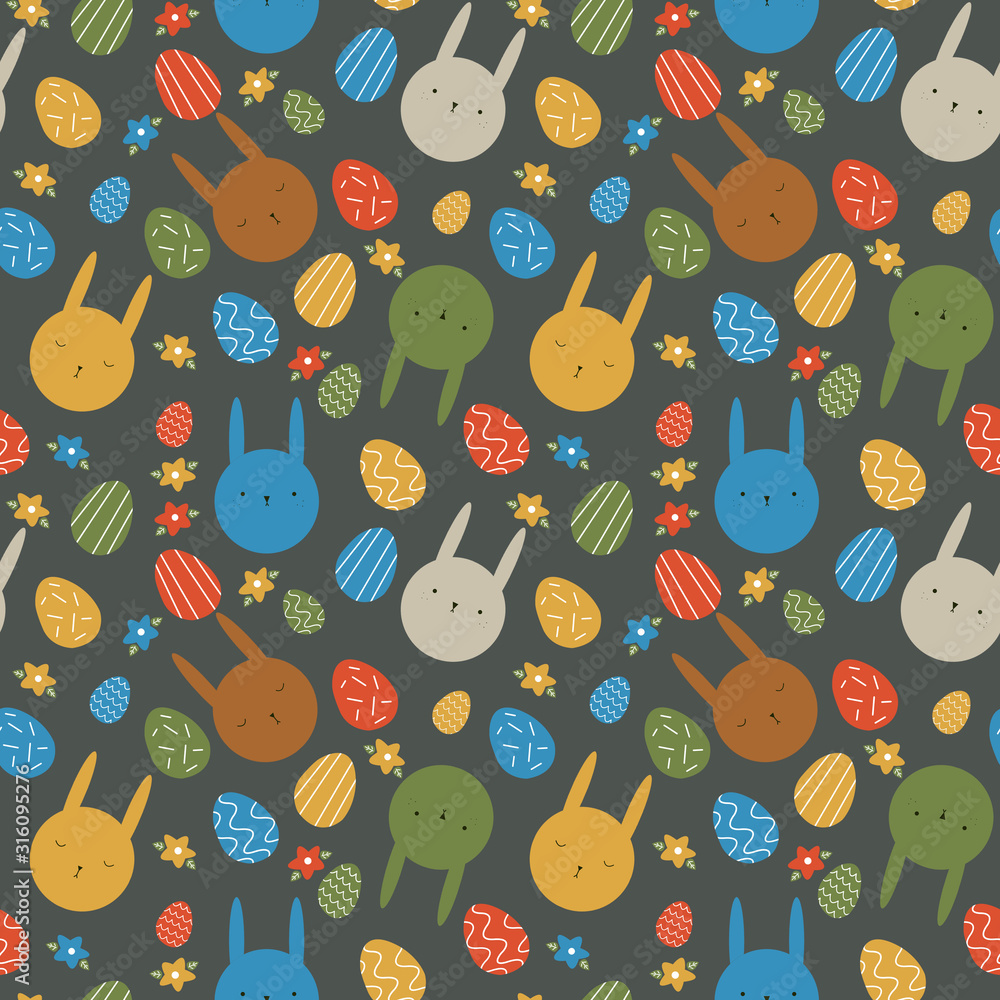 seamless pattern with flowers,eggs and rabbit for Easter. Bright color background for the Easter cards, paper wrapper and other objects. seamless pattern with flowers,eggs and rabbit for Easter. Bright color background for the Easter cards, paper wrapper and other objects.