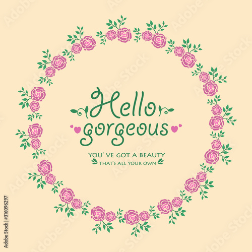 Seamless of leaf and wreath frame, for hello gorgeous card template design. Vector