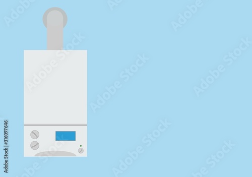 modern gas boiler on a blue background, saving energy and cash