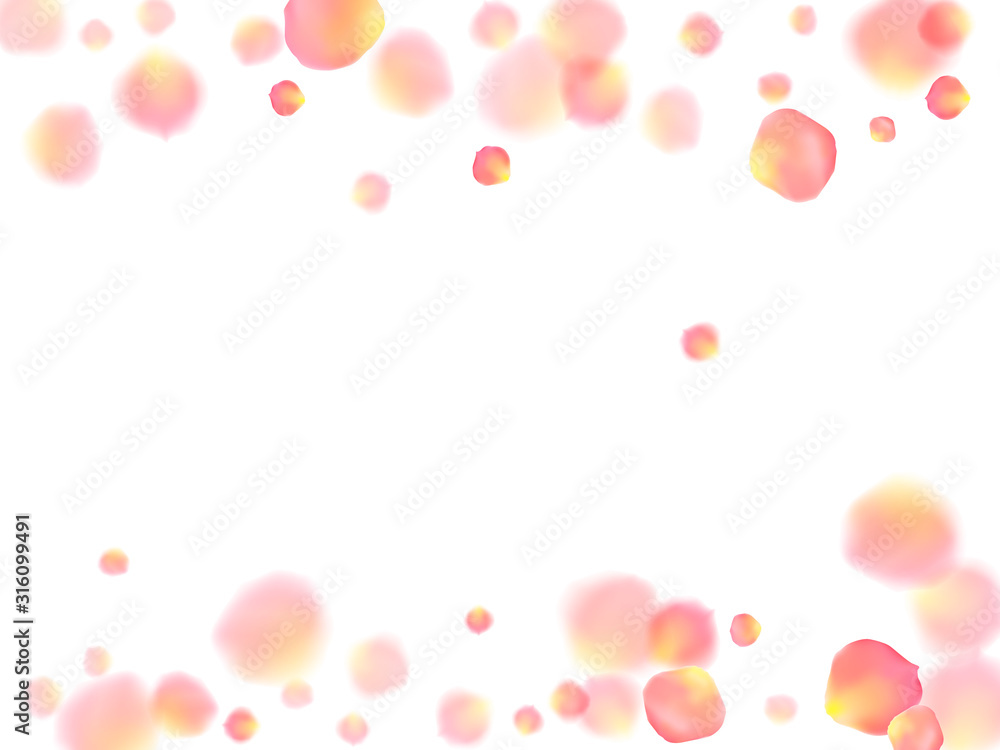 Rose gold petals flying cosmetics vector background.