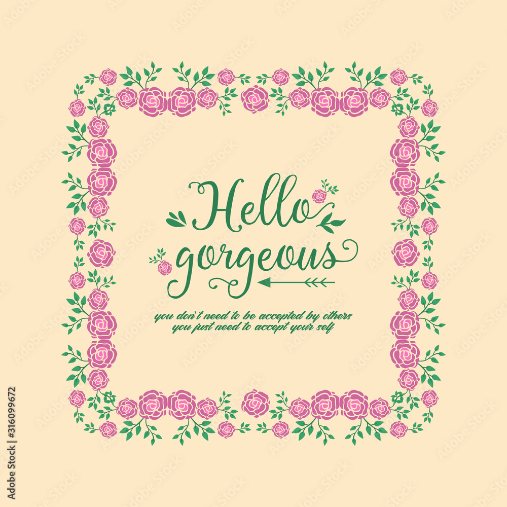 Modern shape pattern of leaf and flower frame, for elegant hello gorgeous card design. Vector