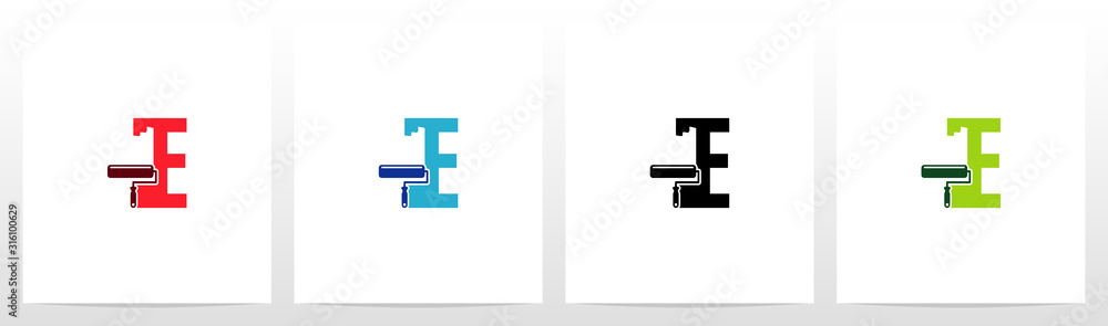 Paint Roller On Letter Logo Design E