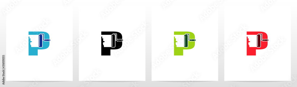 Paint Roller On Letter Logo Design P Paint Roller On Letter Logo Design P