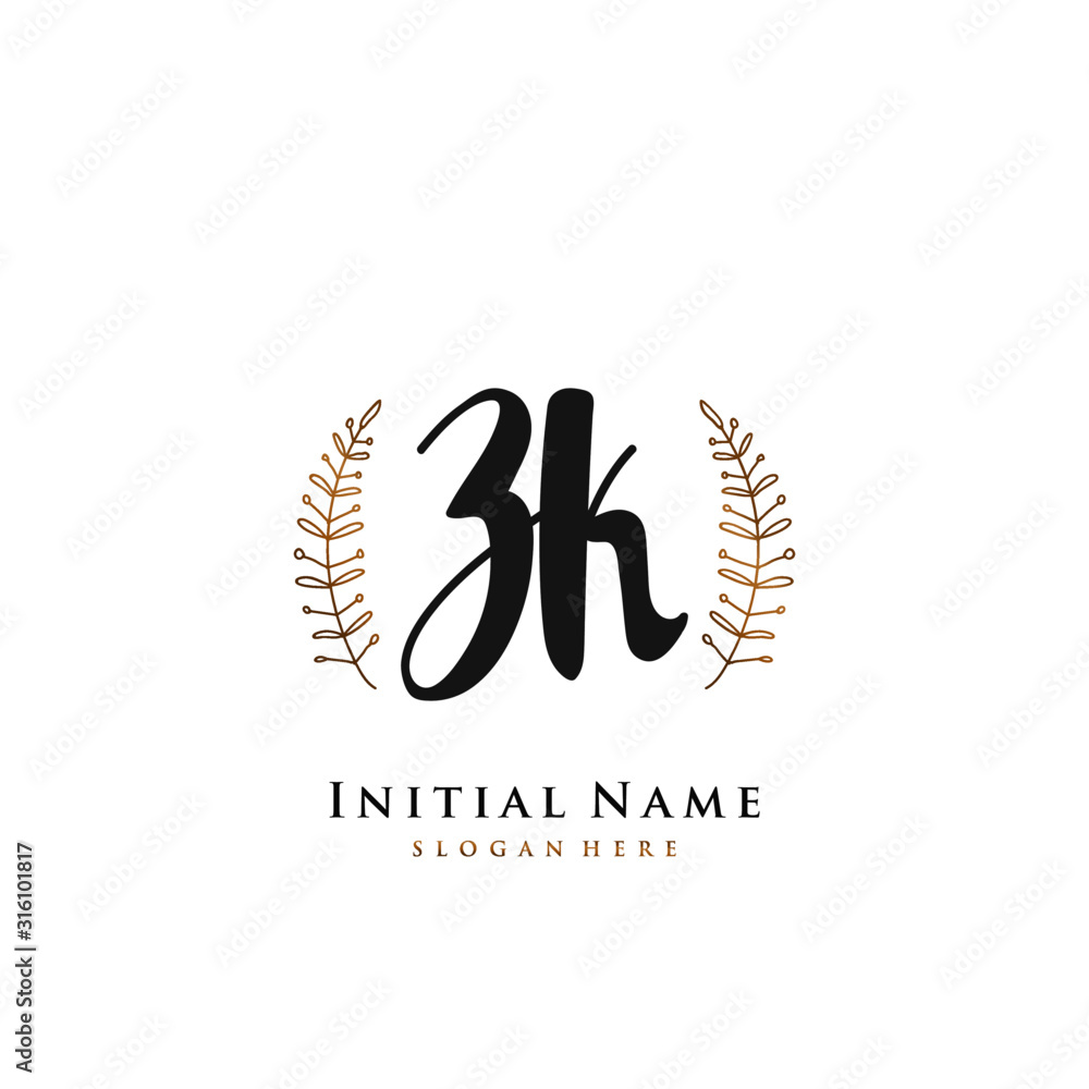 ZK Initial handwriting logo vector ZK Initial handwriting logo vector